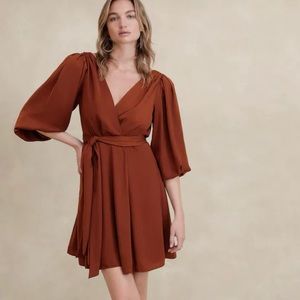 NWT Banana Republic Factory Blouson Mini Dress, burnt caramel color